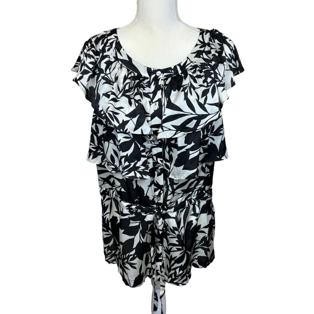 Alfani blouse, size 14, silk, ruffle, party, colorful, business, floral, NWT